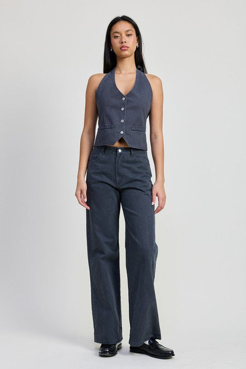 FOLDED FITTED DENIM PANTS