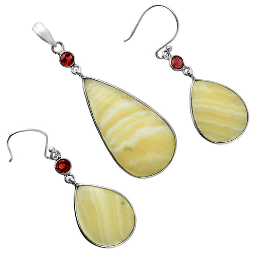 Premium Quality Yellow Aragonite & Garnet Pendant Earrings Set T-1010