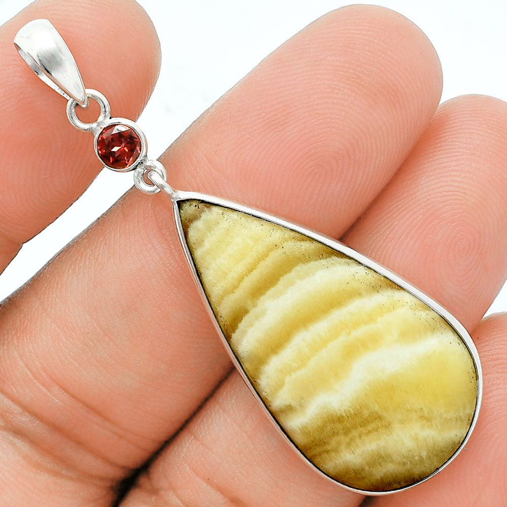 Premium Quality Yellow Aragonite & Garnet Pendant Earrings Set T-1010