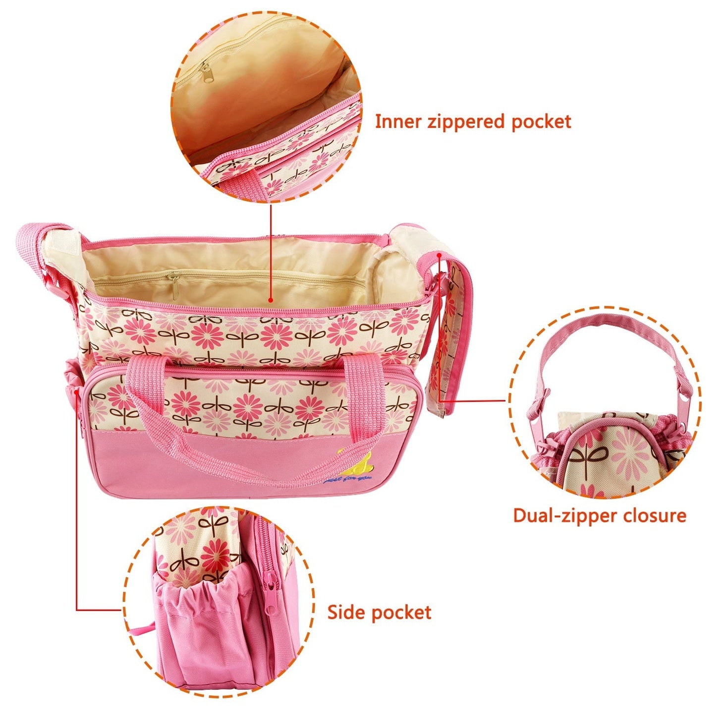 Each Set Contains 5 Pieces Of Baby Insulated Handbags With Diaper Pads