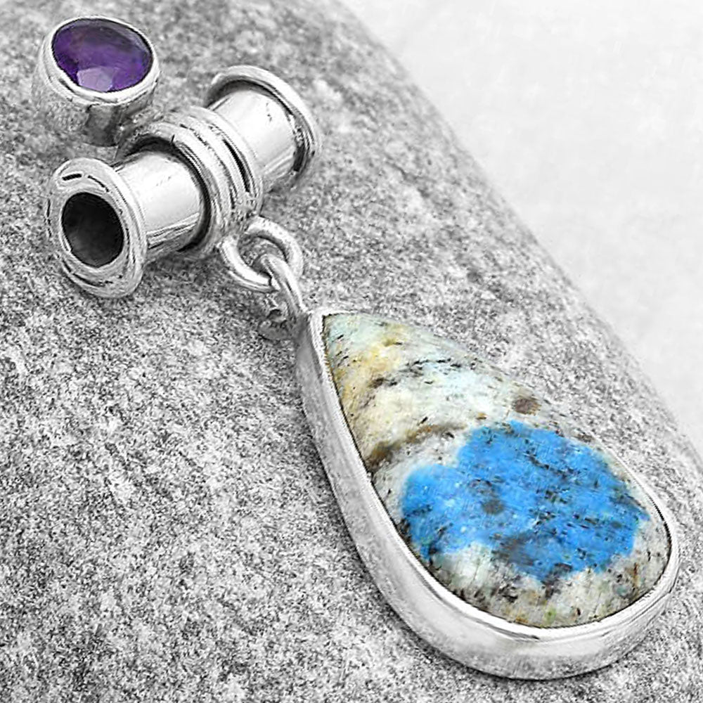 K2 Blue Azurite In Quartz & Amethyst Pendant P-1337 SDP127117