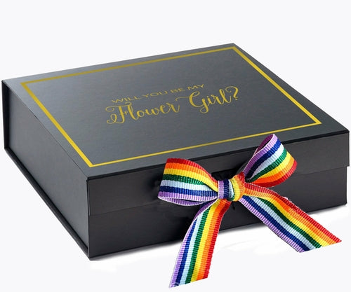 Will You Be My Flower Girl? Proposal Box black - Border - Rainbow