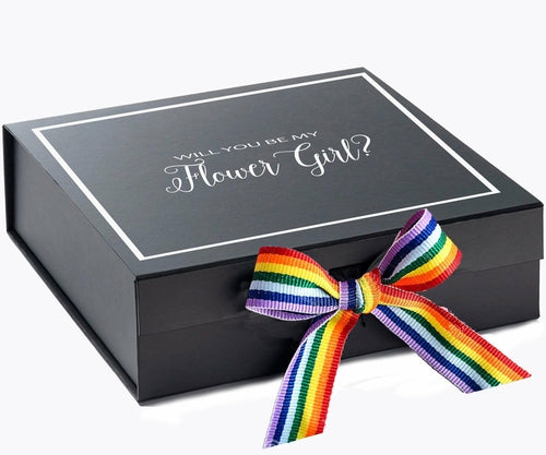 Will You Be My Flower Girl? Proposal Box black - Border - Rainbow
