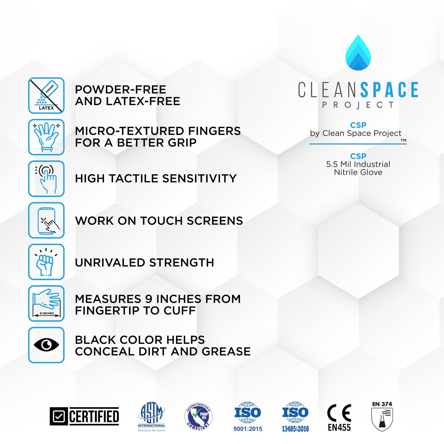 CSP Nitrile Gloves - 5.5 mil Black