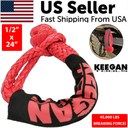 1/2" x 24" 65,000LBS Soft Shackle Recovery Rope For SUV Winch Snatch