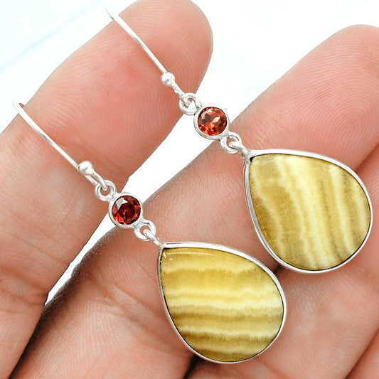 Premium Quality Yellow Aragonite & Garnet Pendant Earrings Set T-1010